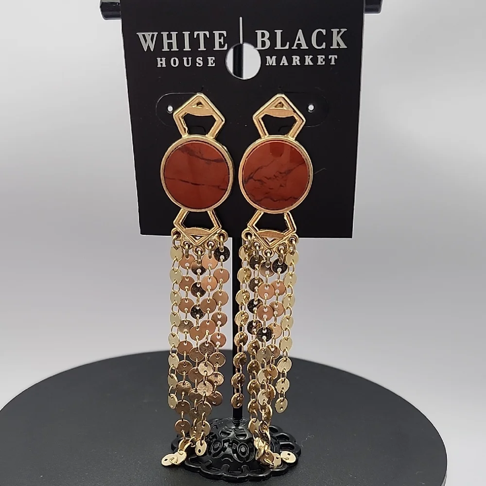 White House Black Market Gold and Red Chain Earrings